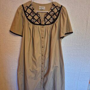 Go Softly Patio Petite Loungegown PS Beige Cottagecore Peasant Nightgown Mumu